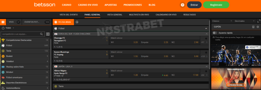 Betsson página de inicio de deportes