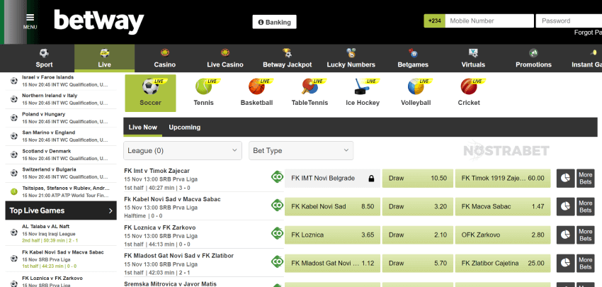 betway live betting Nigeria