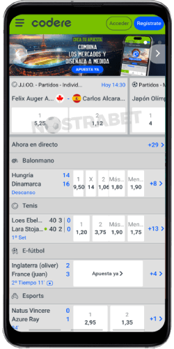 aplicación móvil codere sports