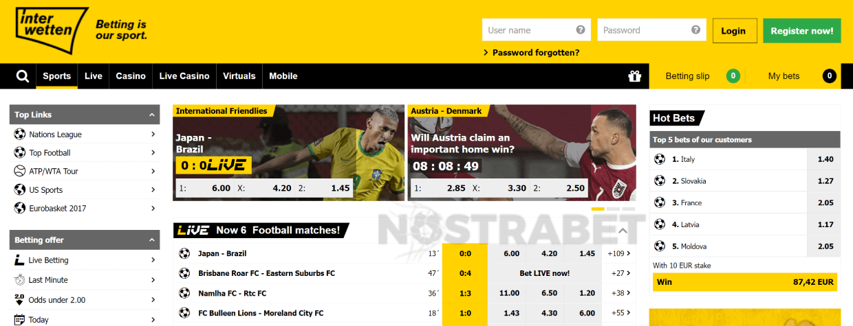 homepage of interwetten