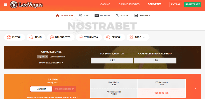 LeoVegas página de inicio de deportes