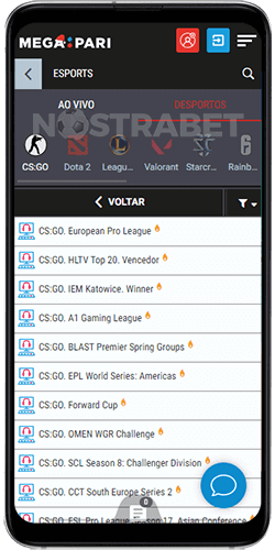 Esports no Megapari Android